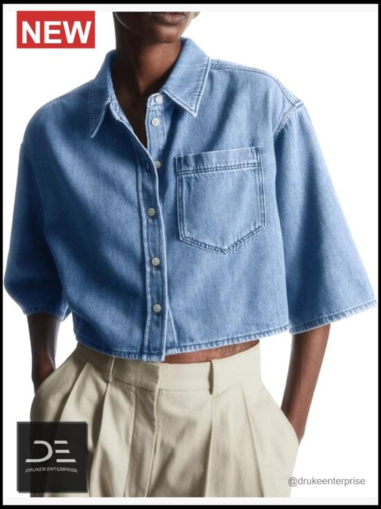 Jackets & Blazers - Crop Denim Jacket Half Sleeve Button Down Short Jean Jacket with Pocket